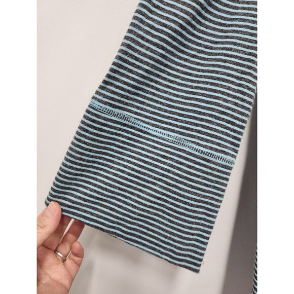 Lur Lagenlook Hoodie Womens Small Teal Navy Striped Full Zip 3/4 Sleeve Casual - Picture 3 of 7